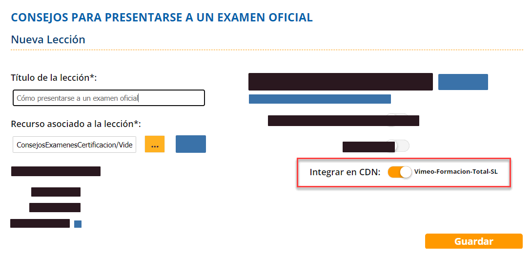 La plataforma SELF está integrada con diversas CDN para publicar automáticamente los vídeos de las lecciones