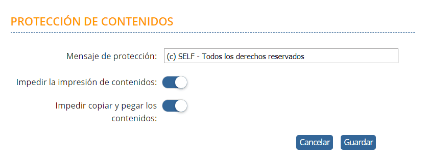 Opciones básicas de protección de contenidos de SELF