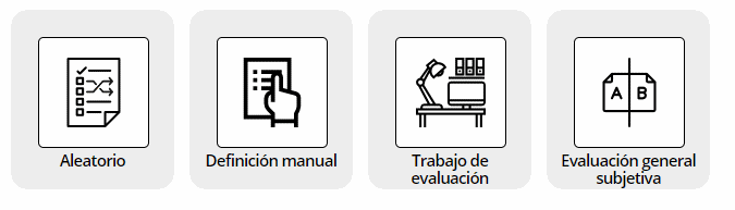 Iconos que representan diversos tipos de evaluaciones en la plataforma SELF