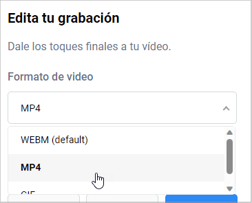 La opción de formato para el vídeo resultante