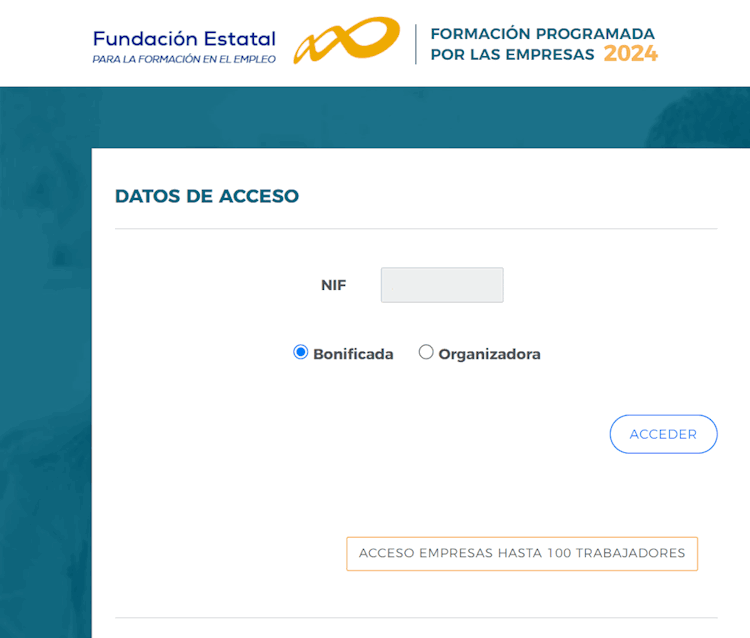 captura de la pantalla de selección de modo de acceso en Fundae
