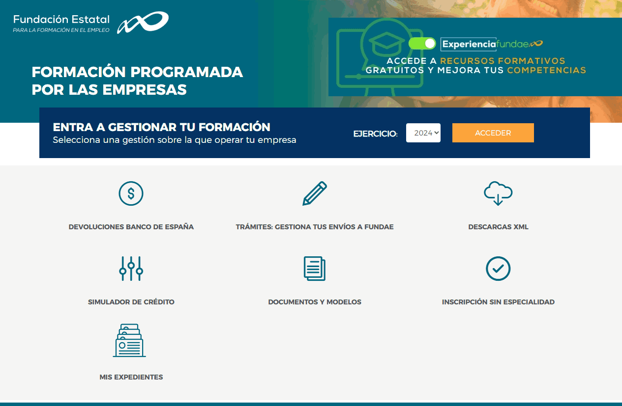 Aspecto de la pantalla principal del aplicativo de Fundae